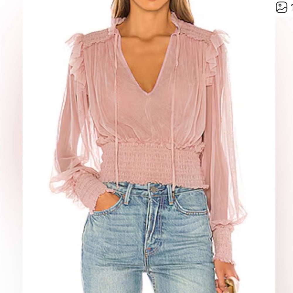 Free People Blush Sheer Smocked V-Neck Crop Top